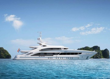 Luxusyacht Maia 3D Animation ganzes Schiff im Meer seitlich